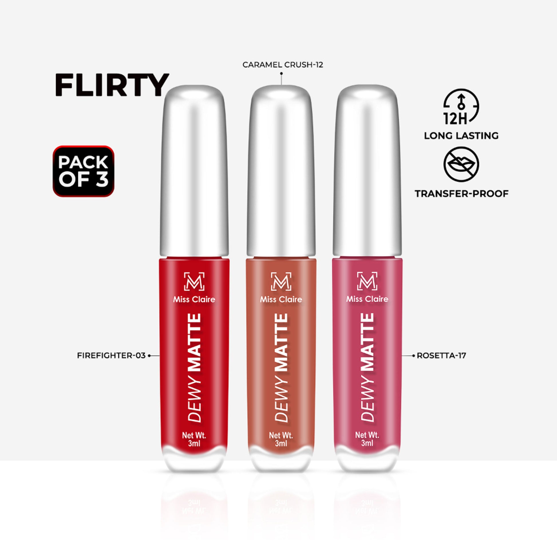 Miss Claire Dewy Matte Lip Combo Set - Flirty