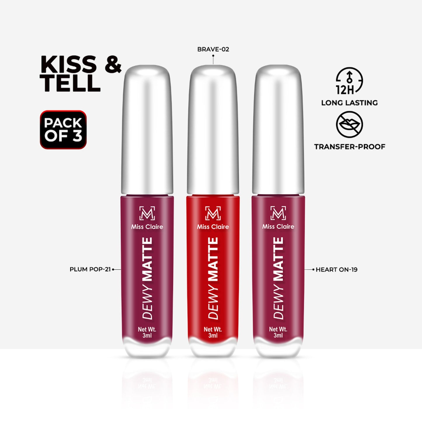 Miss Claire Dewy Matte Lip Combo Set - Kiss-Tell
