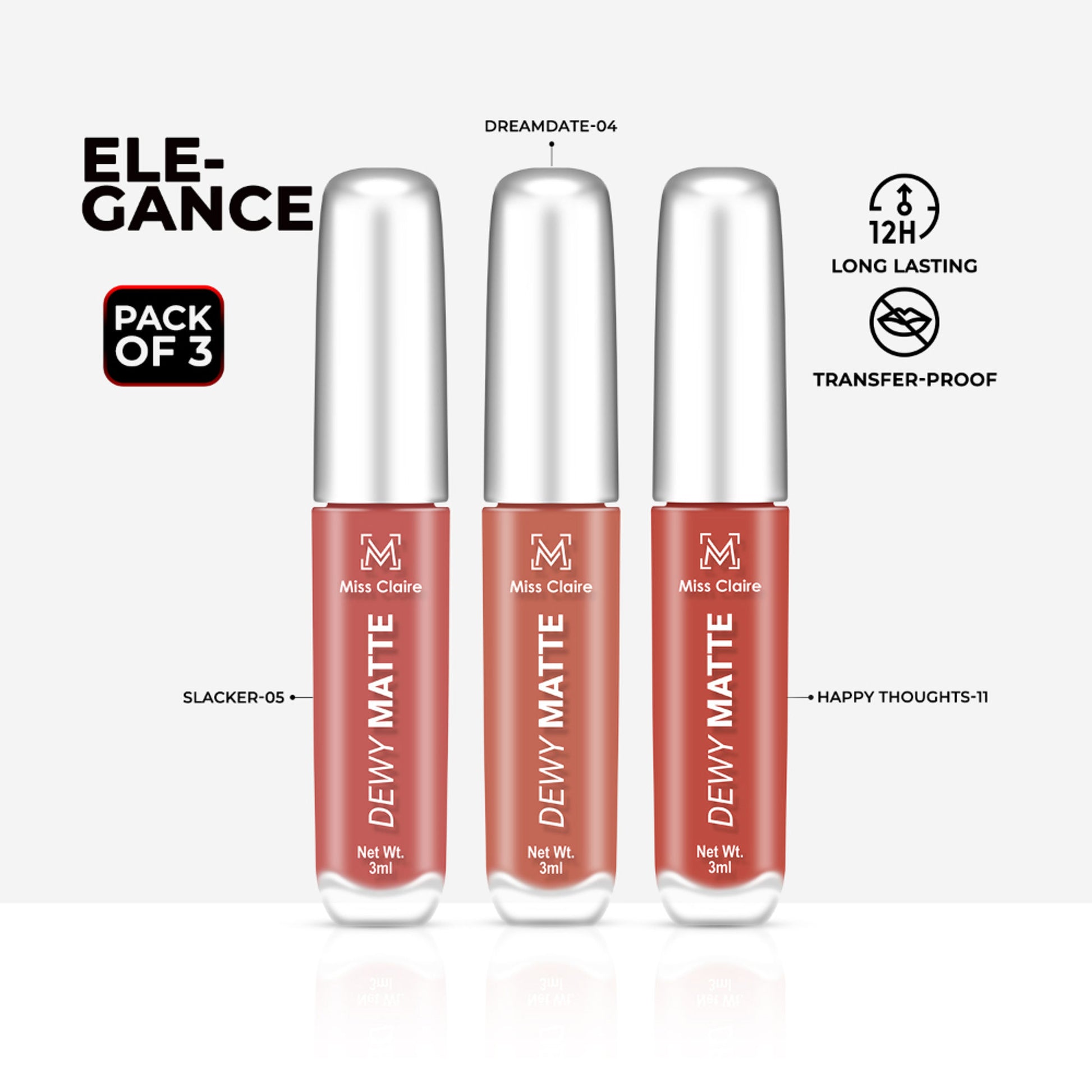 Miss Claire Dewy Matte Lip Combo Set - Elegance