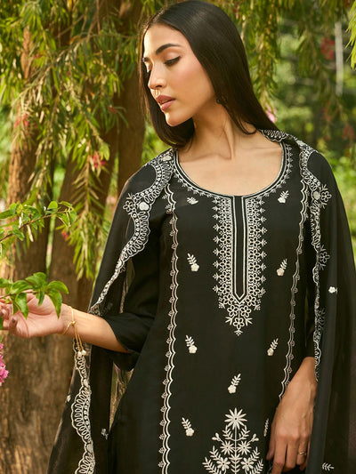 Dhiyona IE Ethnic Motifs Embroidered Regular Thread Work Kurta with Trousers & Dupatta