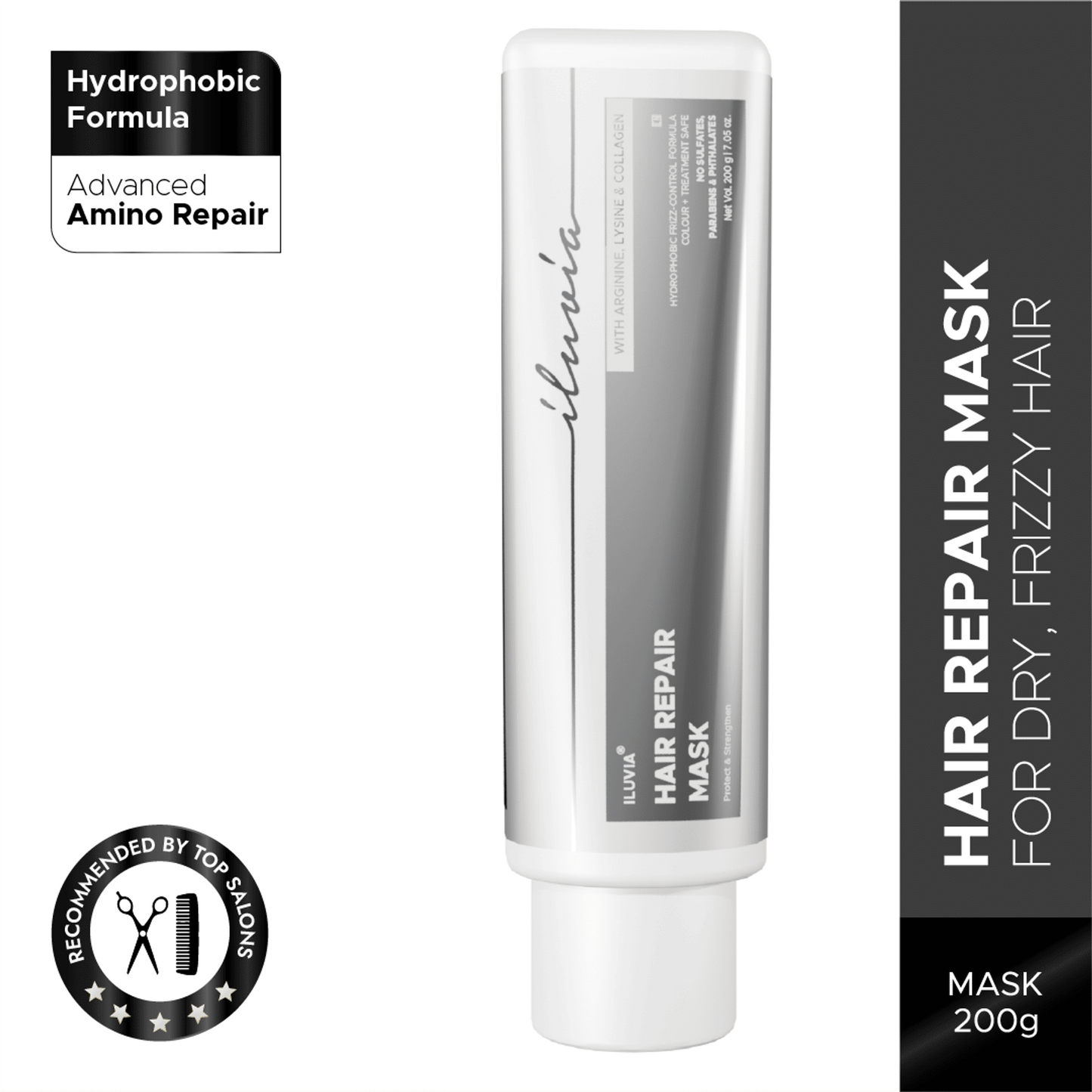 iluvia Hair Repair Mask, For Dry, Damaged Hair, Hydrophobic Humidity-Resistant Mask, Combats Frizz
