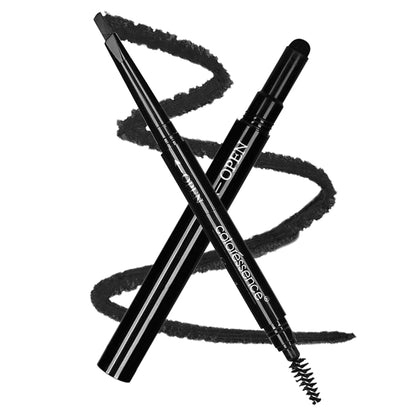 Coloressence 3-in-1 multifunction eyebrow styler in black, featuring a pencil, spoolie, and wax for shaping and defining eyebrows.