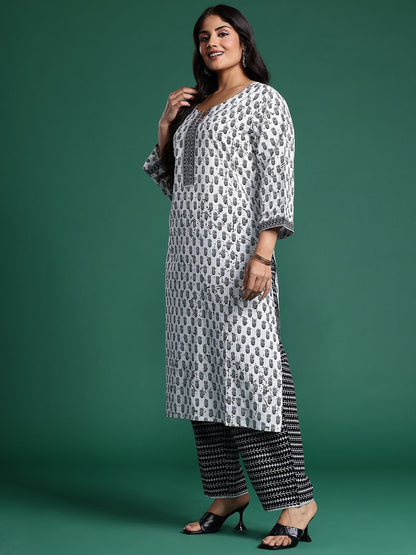 Indyancart Women's Floral Printed Kurta with Trousers & Dupatta