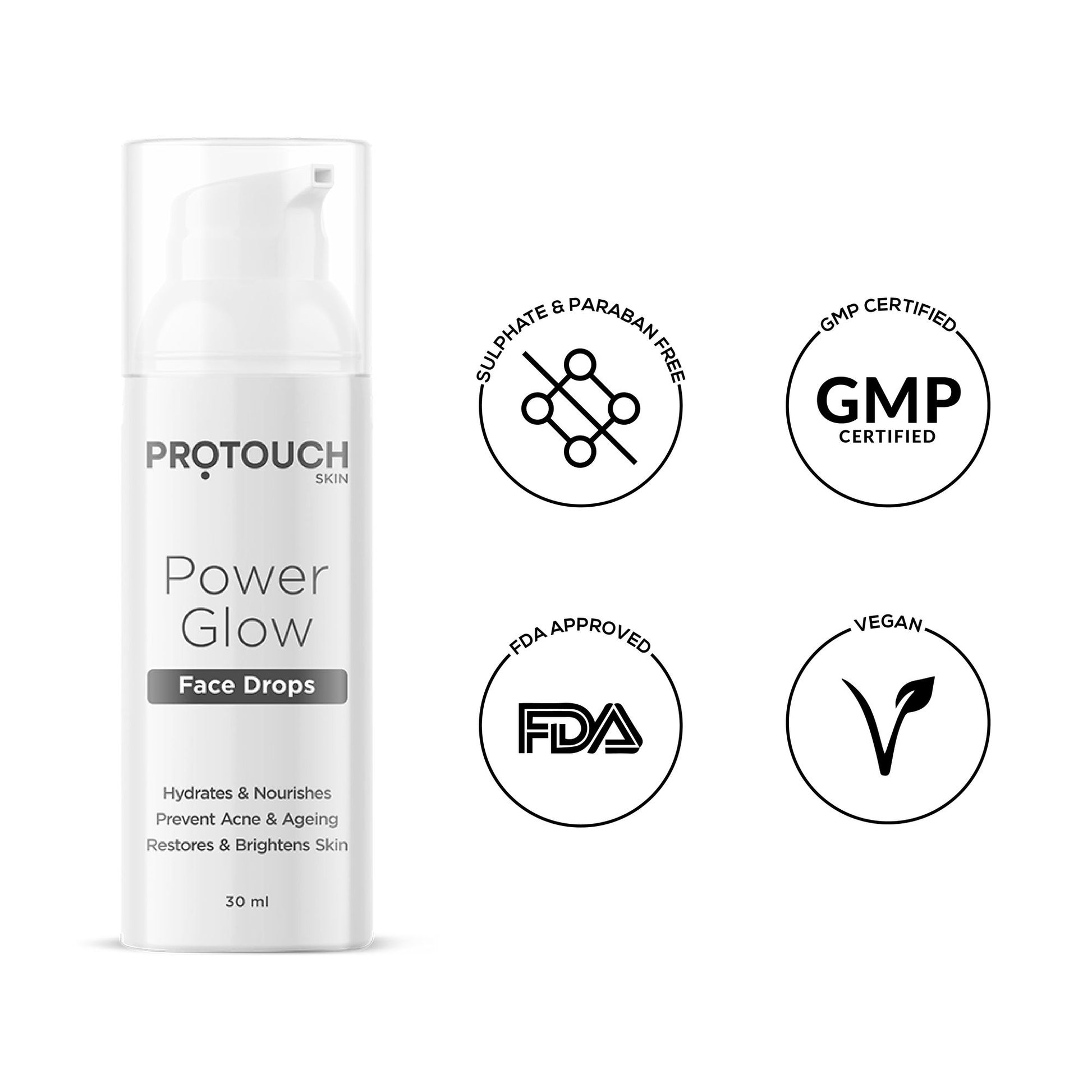 PROTOUCH Power Glow Face Serum - Non Sticky, Deep Hydrating Face Moisturiser with Korean Actives