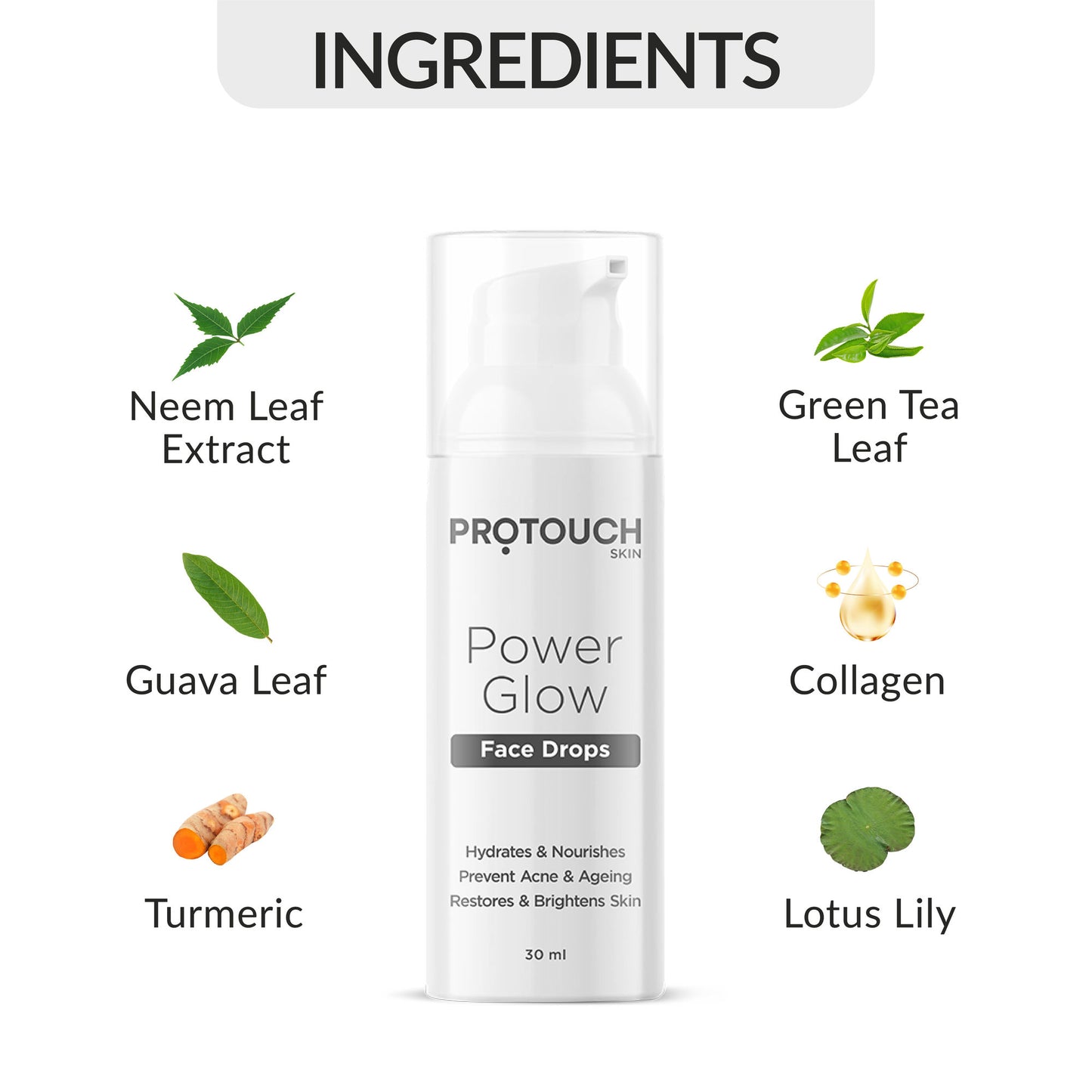 PROTOUCH Power Glow Face Serum - Non Sticky, Deep Hydrating Face Moisturiser with Korean Actives