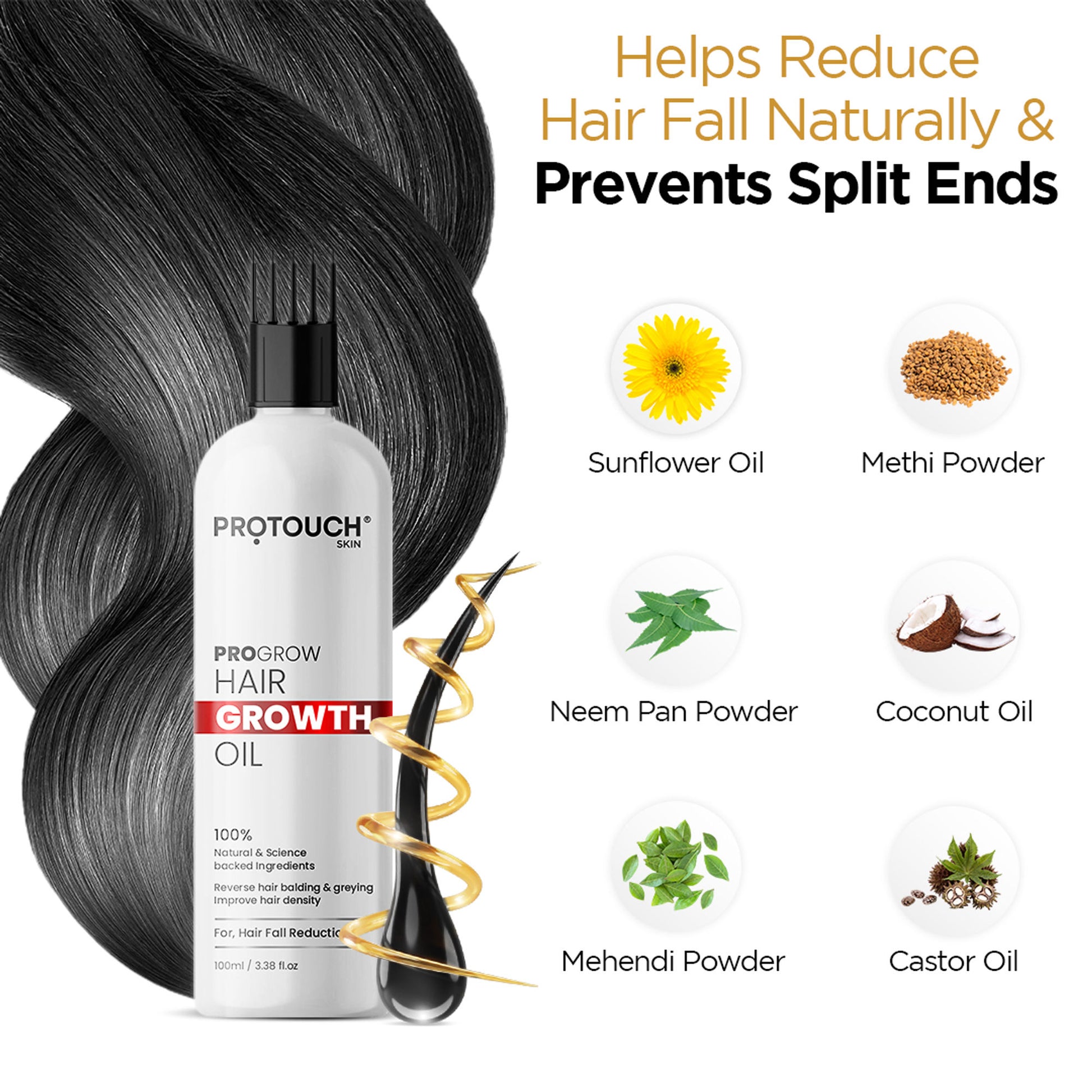 PROTOUCH PROGROW Hair Growth Oil with Rosemary & Methi,Hair Regrowth, Anti Hair Fall & Anti Dandruff