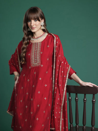 Indyancart IE Ethnic Motifs Kurta with Trousers & Dupatta