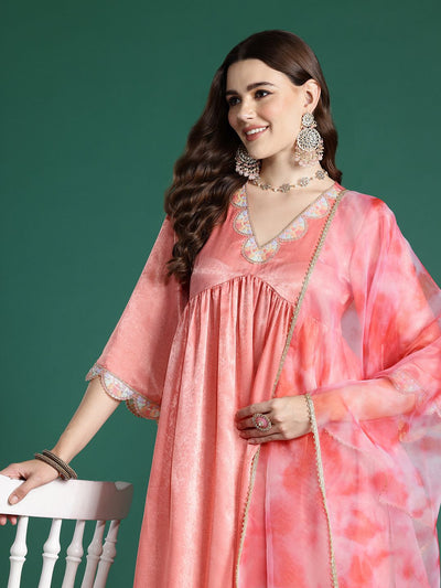 Indyancart SN Women's Empire Sequinned Sheen Kurta Set With Dupatta