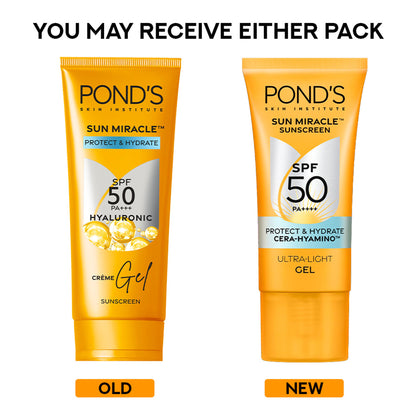 POND’S Sun Miracle SPF 50 PA+++ Crème Gel Sunscreen - Protect & Hydrate, With Hyaluronic Acid