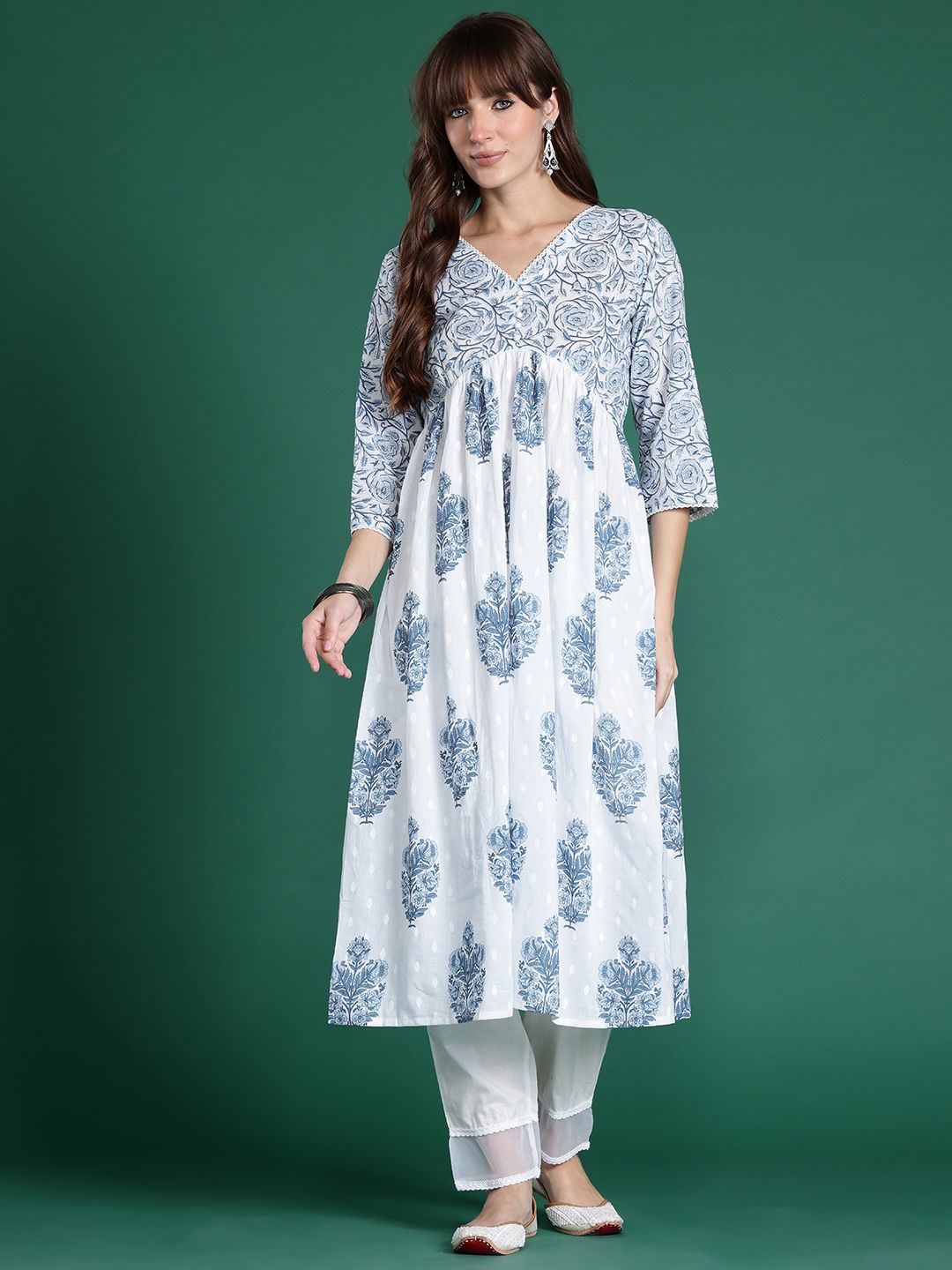 Indyancart IE Floral Printed Pure Cotton Kurta