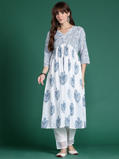 Indyancart IE Floral Printed Pure Cotton Kurta