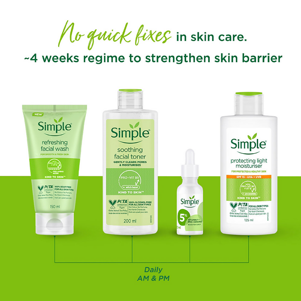 Simple Protecting Light Moisturizer for face, lightweight moisturizer with SPF, in a white tube with blue accents.