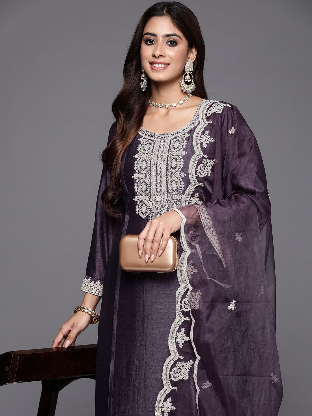 Women Ethnic Motifs Embroidered Regular Sequined Kurta with Trousers & Dupatta