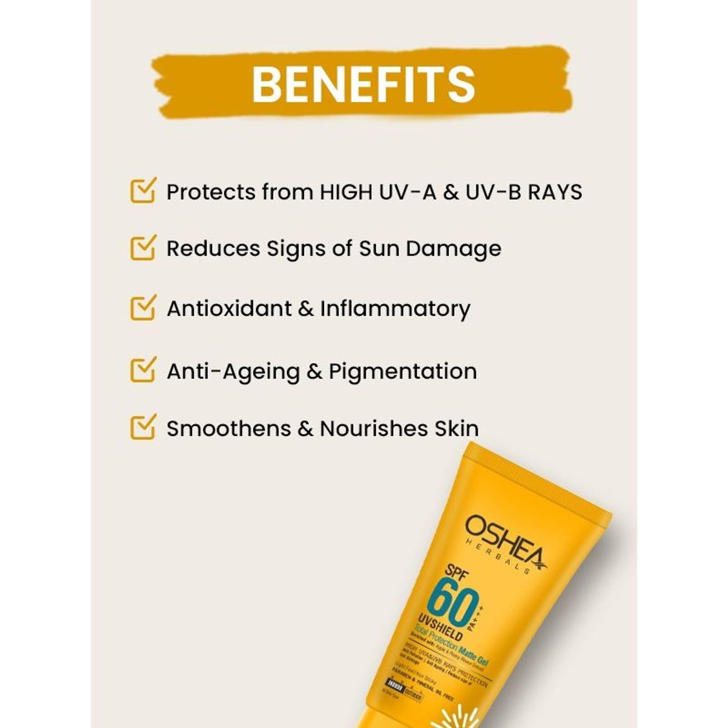 Oshea Herbals UV Shield SPF 60 PA+++ Total Protection Matte Gel