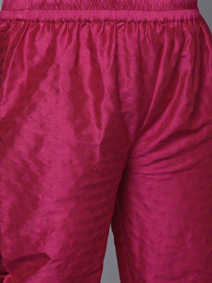 Indyancart VA Women's Magenta Floral Embroidered Kurta with Trousers & Dupatta