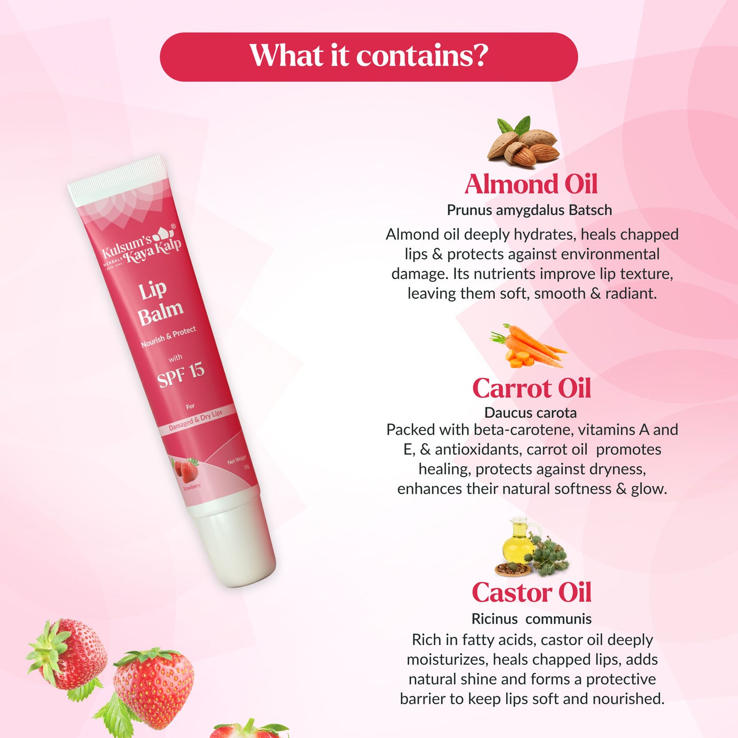 Kulsum's Kaya Kalp Lip Balm With SPF 15 - Strawberry