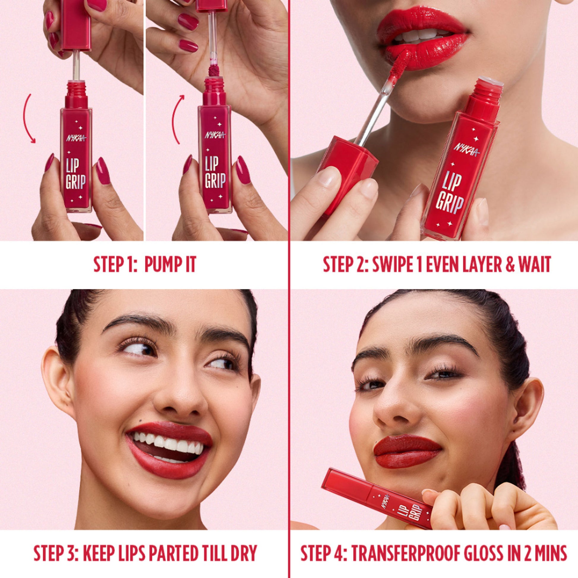 Nykaa Lip Grip No-Transfer Gloss Intense Shine Vinyl Liquid Lipstick - Pulse