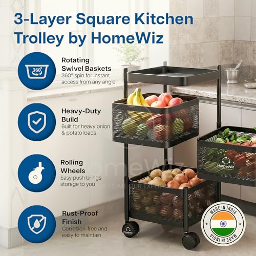 HomeWiz Square Kitchen Rack 3-Layer