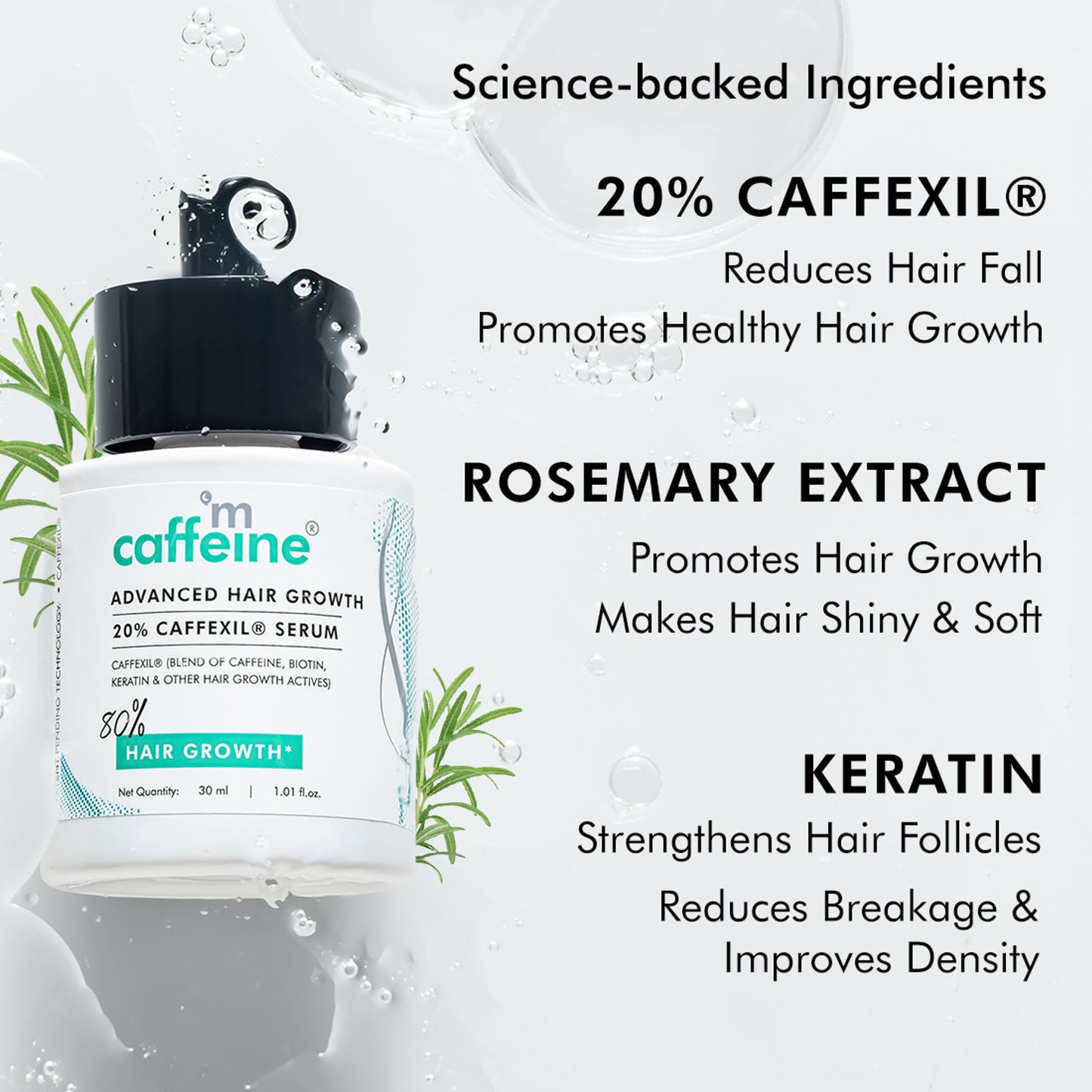MCaffeine Advanced Hair Growth 20% Caffexil® Hair Serum With Keratin & Rosemary For 80% Hair Growth