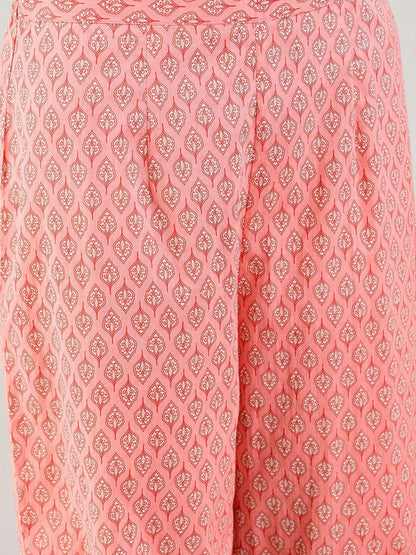 Indyancart IE Ethnic Motifs Printed Angrakha Pure Cotton Kurta With Trousers & Dupatta