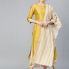 Dhiyona IE Muted Dandelion Ethnic Stripes Keyhole Kurta Set with Stole