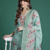 Dhiyona IE Floral Embroidered Thread Work Linen Kurta with Trousers & With Dupatta