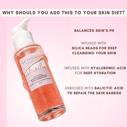 The Skin Diet Company Watermelon Face Wash - Dull, Dry & Oily Skin, HA, Salycylic Acid, Vitamin B