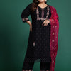 Indyancart Women's Plus Size Floral Embroidered Sequinned Kurta with Trousers & Dupatta