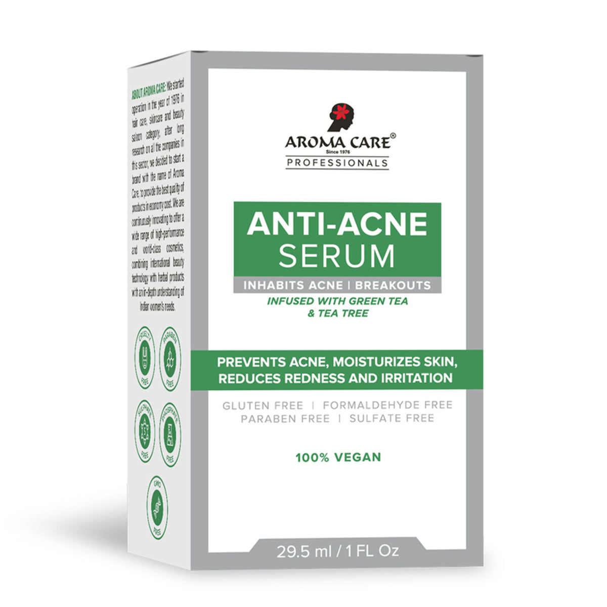 Aroma Care Pro Anti-Acne Serum bottle with dropper, skincare product for acne-prone skin on a white background.