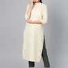 Indyancart IE Women Beige & White Striped Kurta