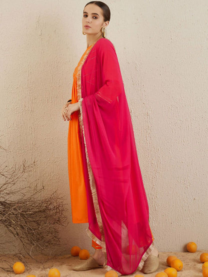 Indyancart IE V Neck Empire Gotta Patti Pure Cotton Kurta Set
