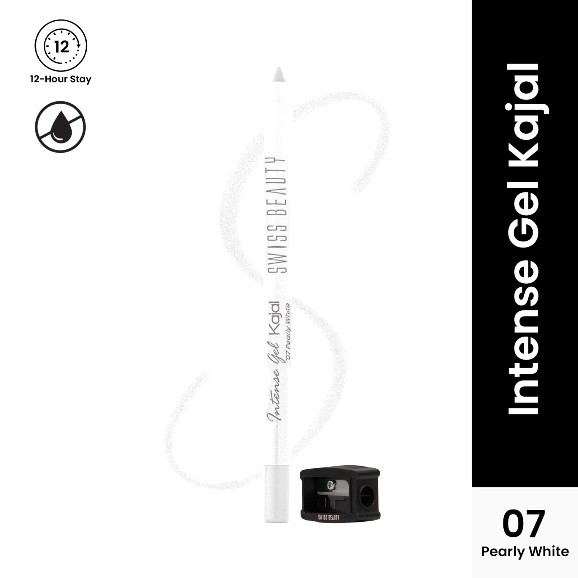 Swiss Beauty Intense Gel Kajal 12-Hour Stay Smudge-Proof with Sharpener - 8904325006926_07pearlywhite