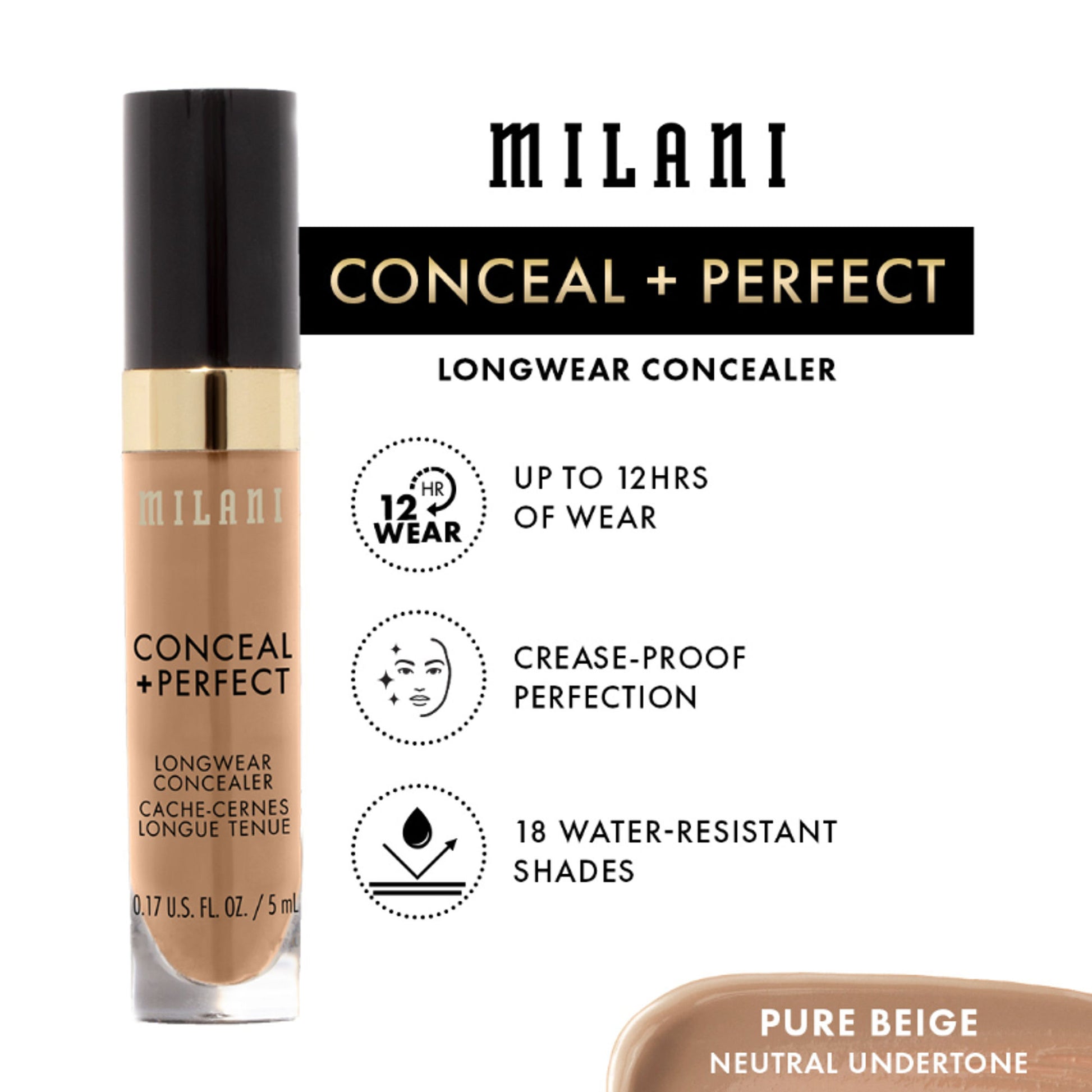 Milani Conceal + Perfect Longwear Concealer - Pure Beige 140