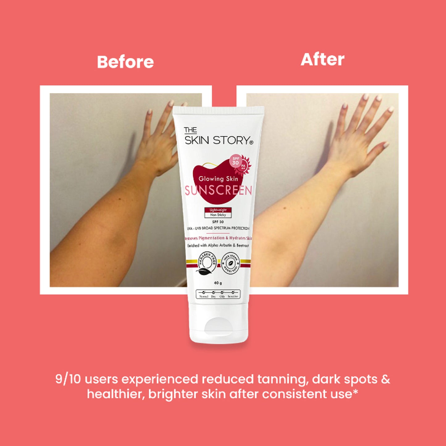 The Skin Story Beetroot Glowing Skin Face Sunscreen SPF 30 PA++ For Sun Tan Dark Spots Pigmentation