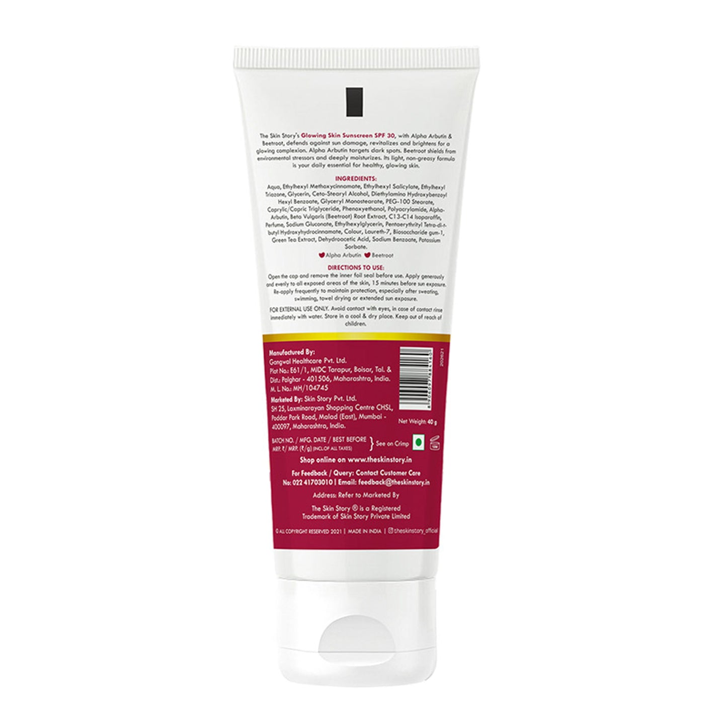 The Skin Story Beetroot Glowing Skin Face Sunscreen SPF 30 PA++ For Sun Tan Dark Spots Pigmentation