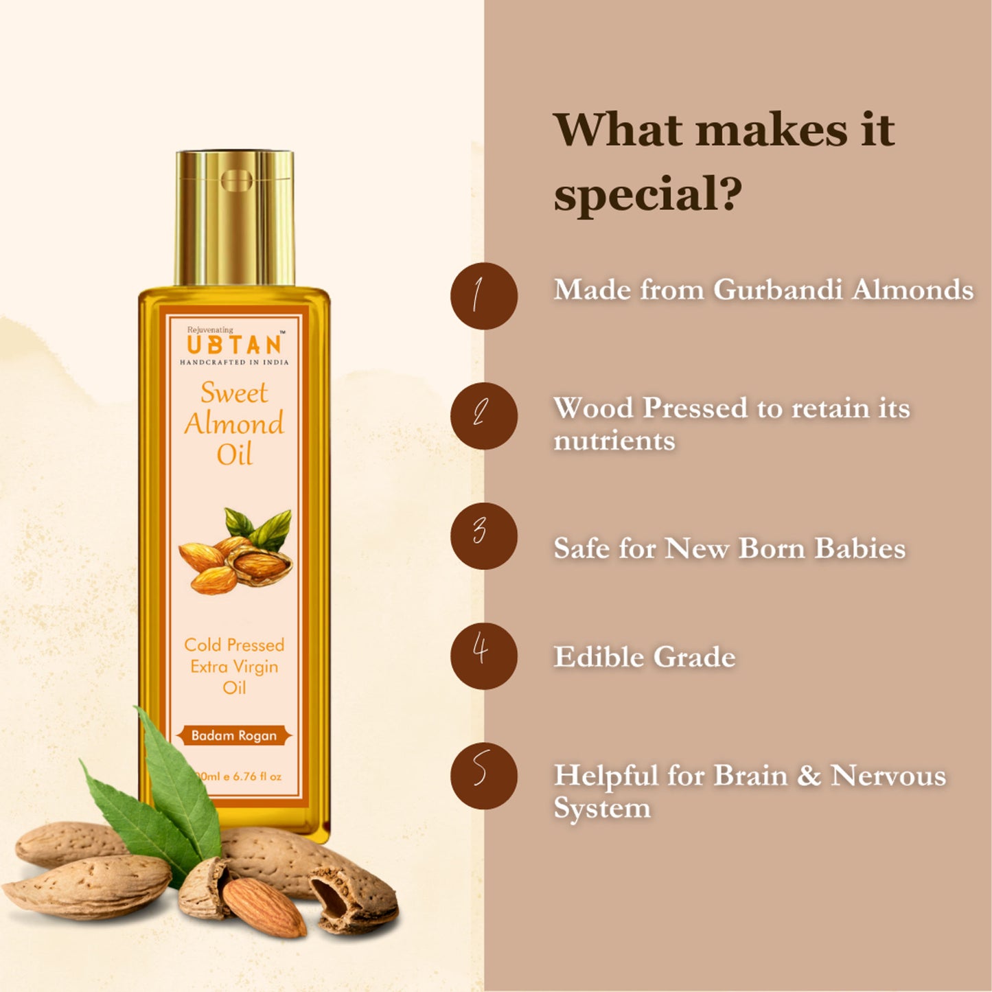 Rejuvenating UBTAN Cold Pressed Extra Virgin Sweet Almond Oil
