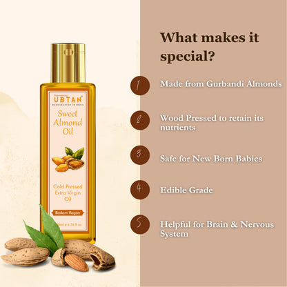 Rejuvenating UBTAN Cold Pressed Extra Virgin Sweet Almond Oil