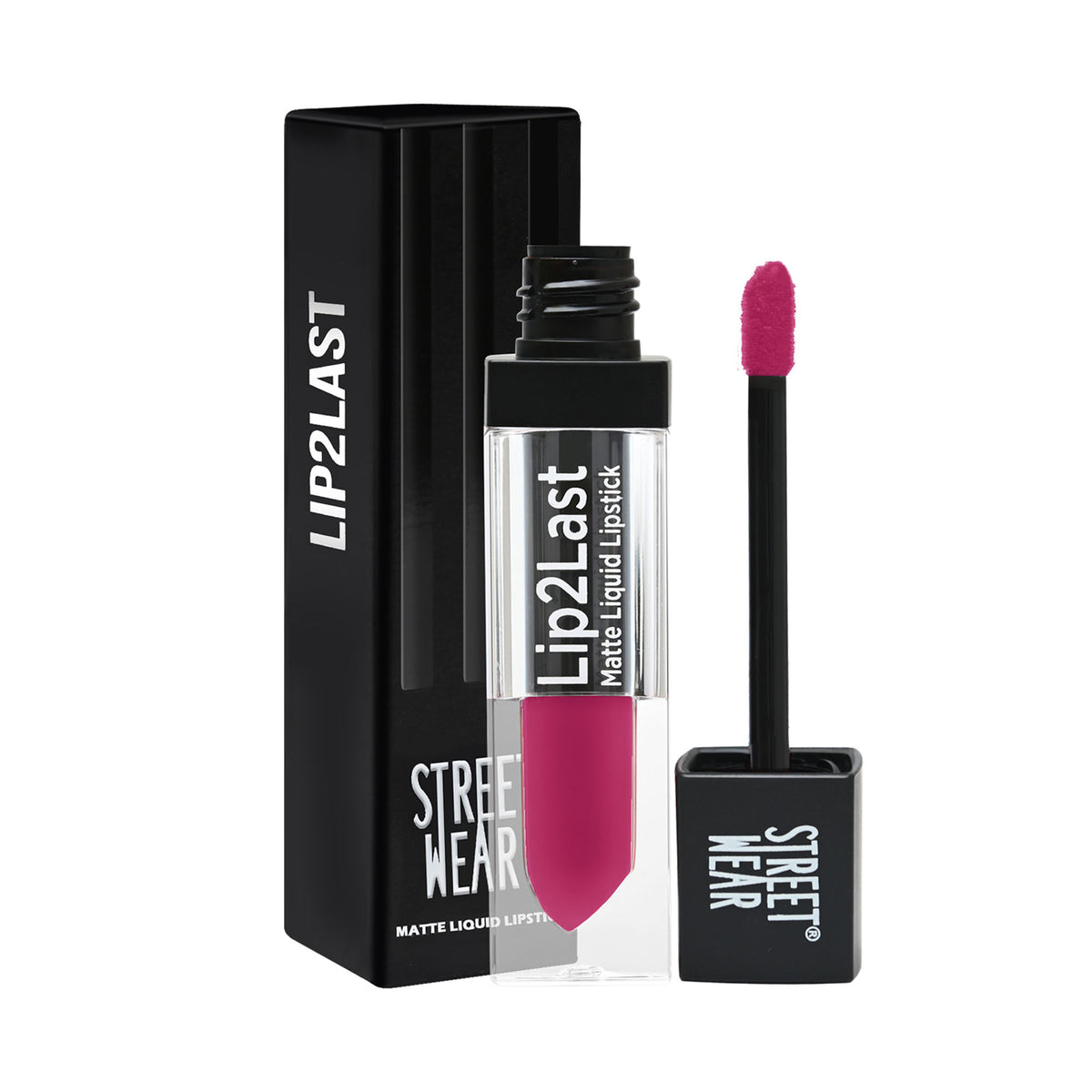 Street Wear Lip2last Matte Liquid Lipstick in Go Go Rose showing a vibrant pink liquid lipstick applied on lips.