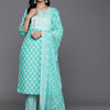 Indyancart IE Floral Printed Regular Sequinned Pure Cotton Kurta With Trousers & Dupatta
