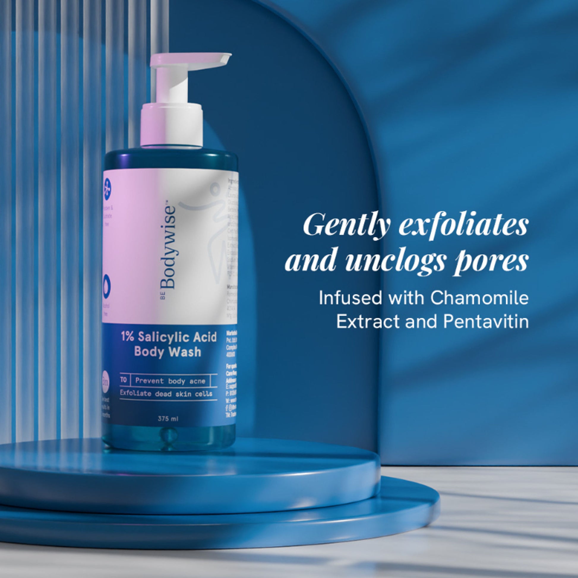 Be Bodywise 1% Salicylic Acid Body Wash, Treats Body Acne & Strawberry Skin - Exfoliating Shower Gel