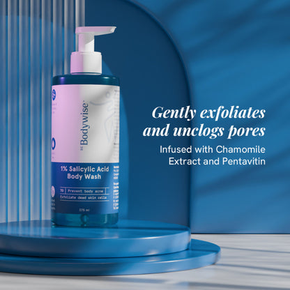 Be Bodywise 1% Salicylic Acid Body Wash, Treats Body Acne & Strawberry Skin - Exfoliating Shower Gel