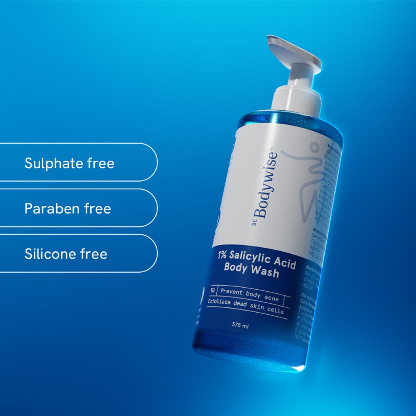 Be Bodywise 1% Salicylic Acid Body Wash, Treats Body Acne & Strawberry Skin - Exfoliating Shower Gel