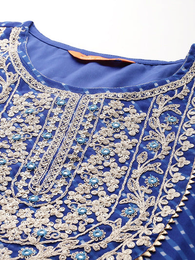 Indyancart IE Women Leheriya Printed Regular Kurta With Trousers & Dupatta