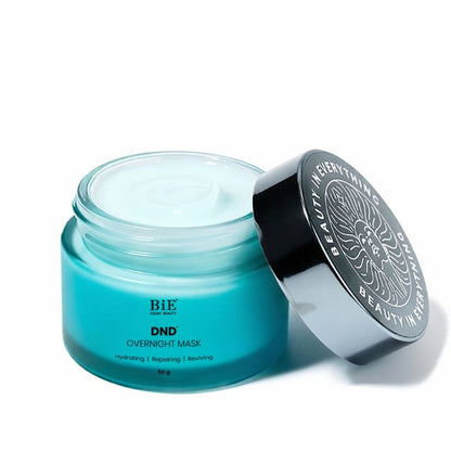 BiE DND overnight sleeping face mask with ceramides and bakuchiol, hydrates, plumps, and repairs skin barrier while sleeping.