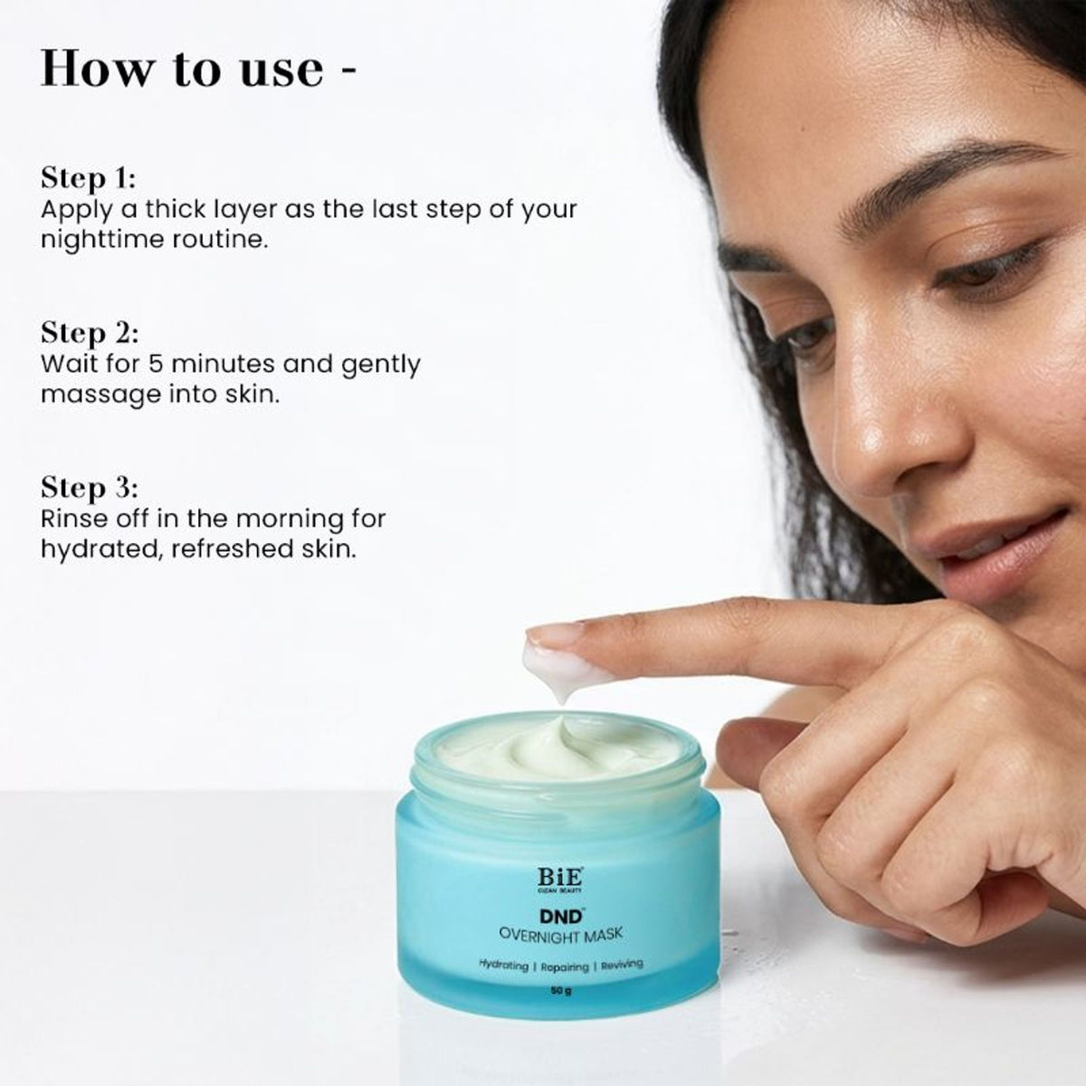 BiE overnight sleeping face mask with ceramides and bakuchiol, moisturizing, plumping, and repairing skin barrier.