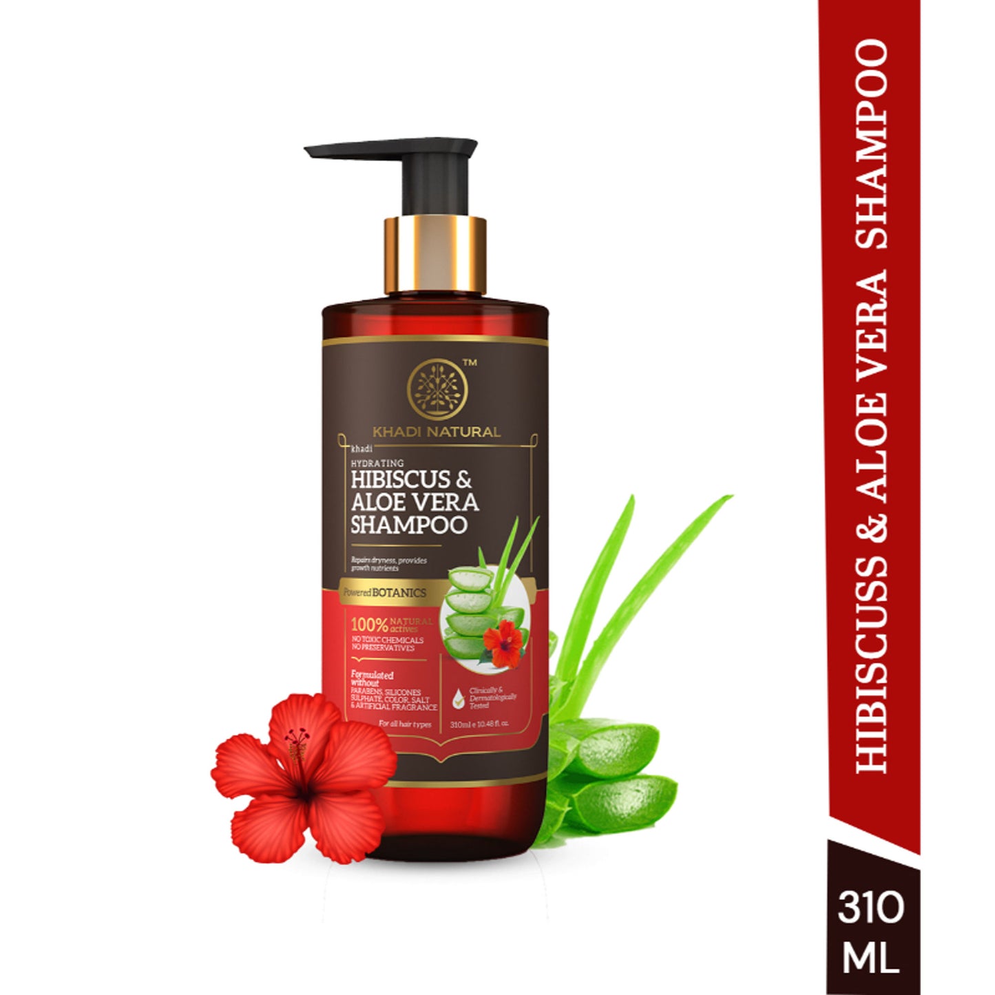 Khadi Natural Hibiscus & Aloevera Shampoo Hydrates & Cleanses Hair - Powered Botanics