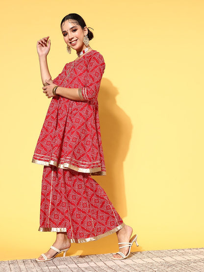 Indyancart VA Women's Bandhani Pure Cotton Print Parade Kurta Set