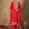 Dhiyona IE Women Ethnic Motifs Embroidered Panelled Kurta with Trousers & With Dupatta