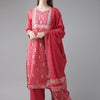 Indyancart IE Women Pink Ethnic Motifs Printed Kurta with Palazzos & With Dupatta
