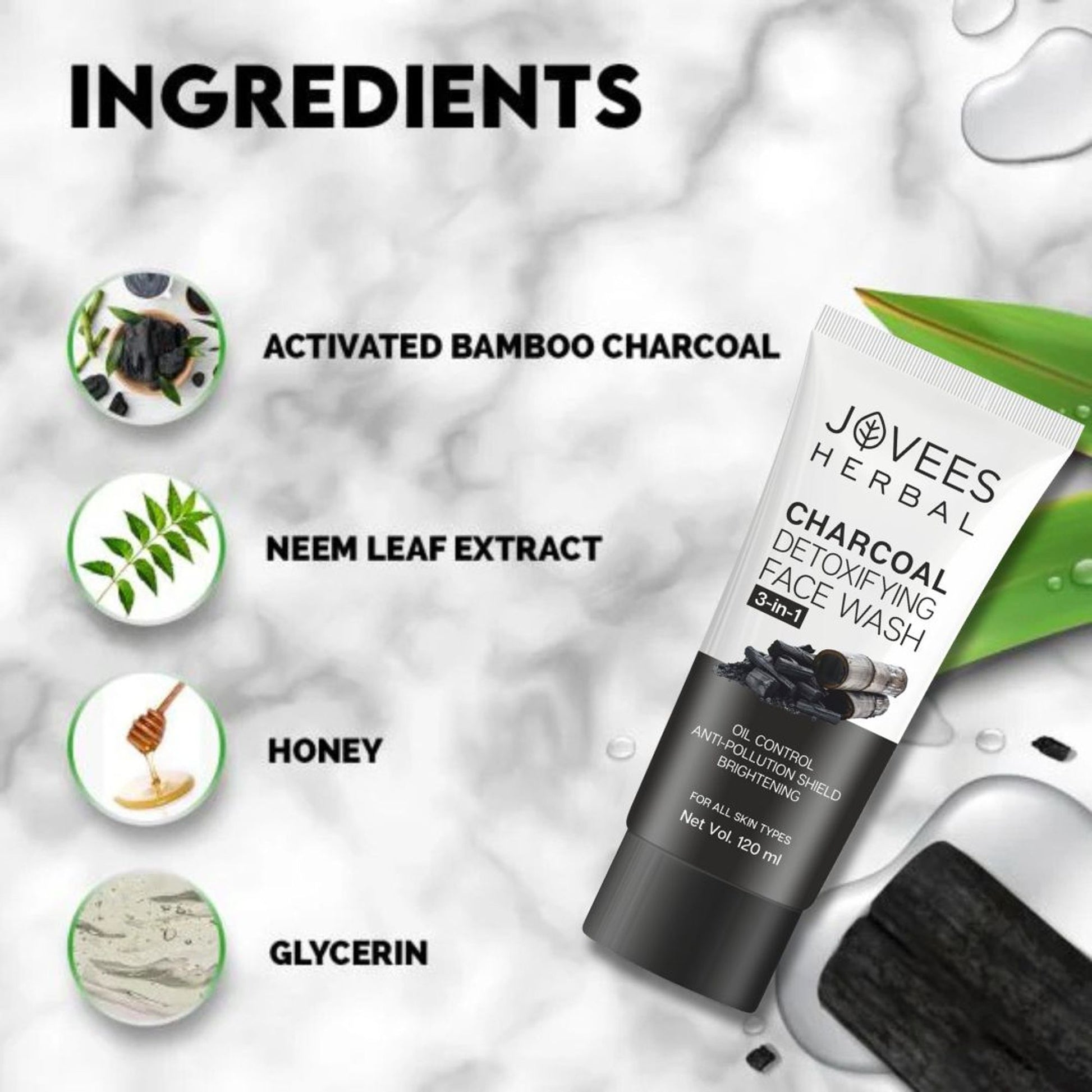 Jovees Activated Charcoal Detoxifying Face Wash Smooth & Supple Skin